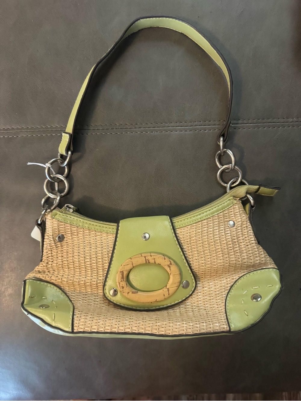 Green and Natural Woven Shoulder Bag